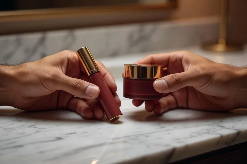 Maquilleur professionnel appliquant un correcteur discret sur le visage d’un homme élégant
